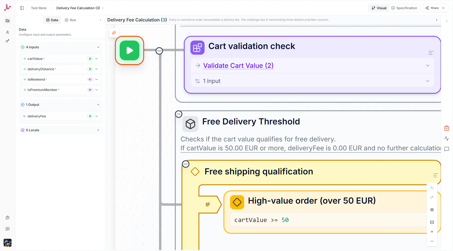 Green play button at the root of the Blueprint
