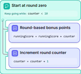 A While loop with a counter from 0 to 9 accumulating runningScore