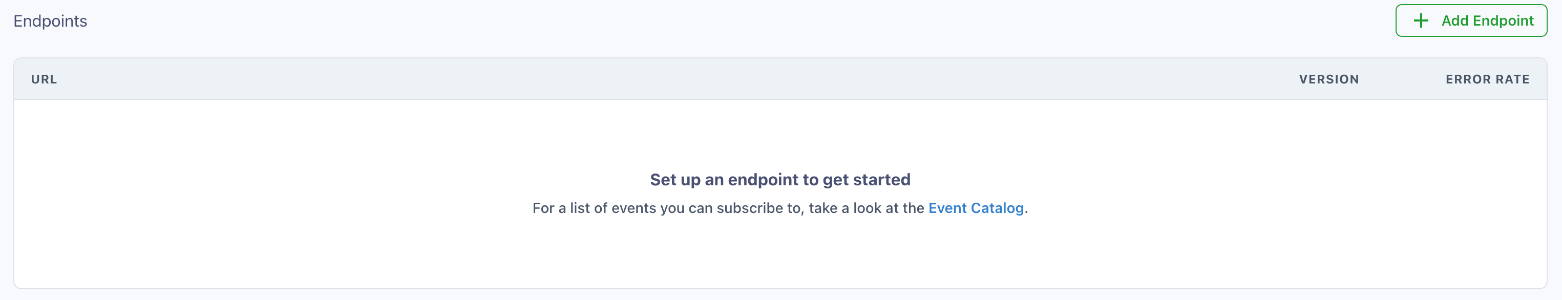 Webhook endpoints page with the Add Endpoint button.