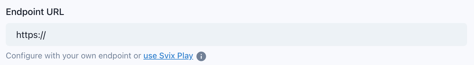 Add Endpoint form showing the Endpoint URL field and the Use Svix Play link.
