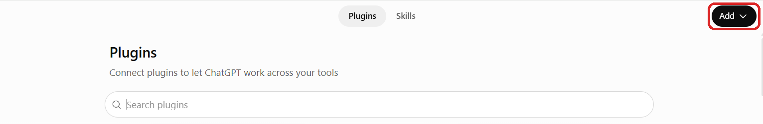 ChatGPT Plugins page with the Add button marked