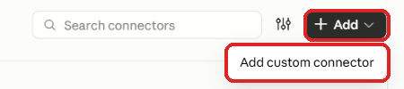 The Add button and the Add custom connector option marked
