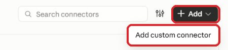 The Add button and the Add custom connector option marked