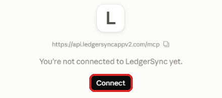LedgerSync connector page with the Connect button marked