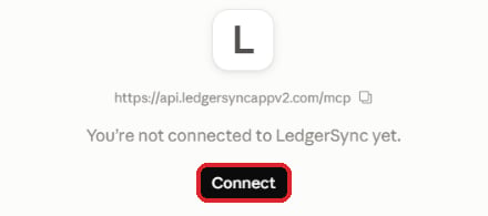 LedgerSync connector page with the Connect button marked