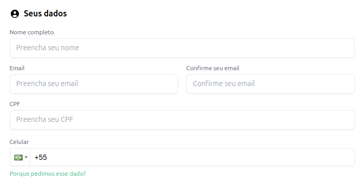 imagem da tela para preencher seus dados