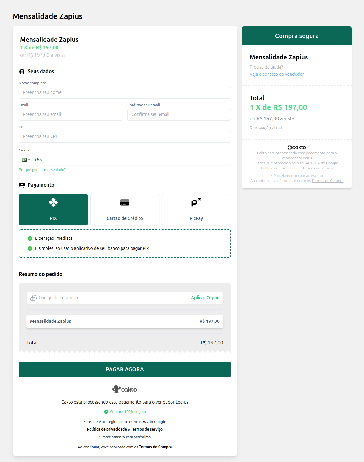 imagem da tela de pagamento