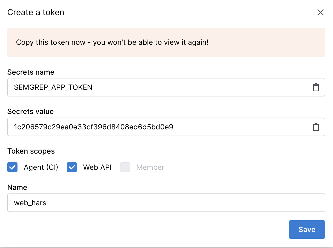 semgrep-create-token-popup