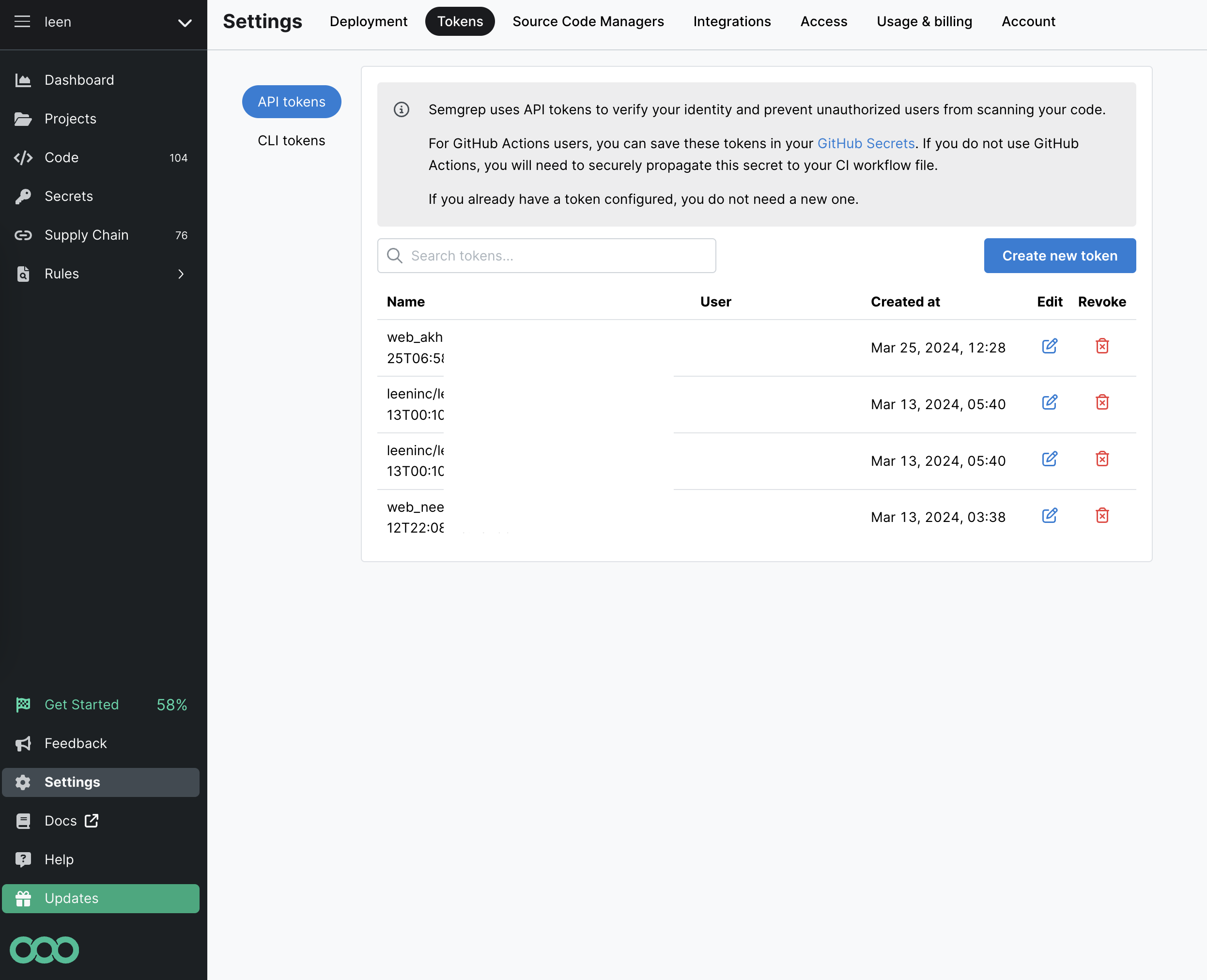 semgrep-settings-create-token