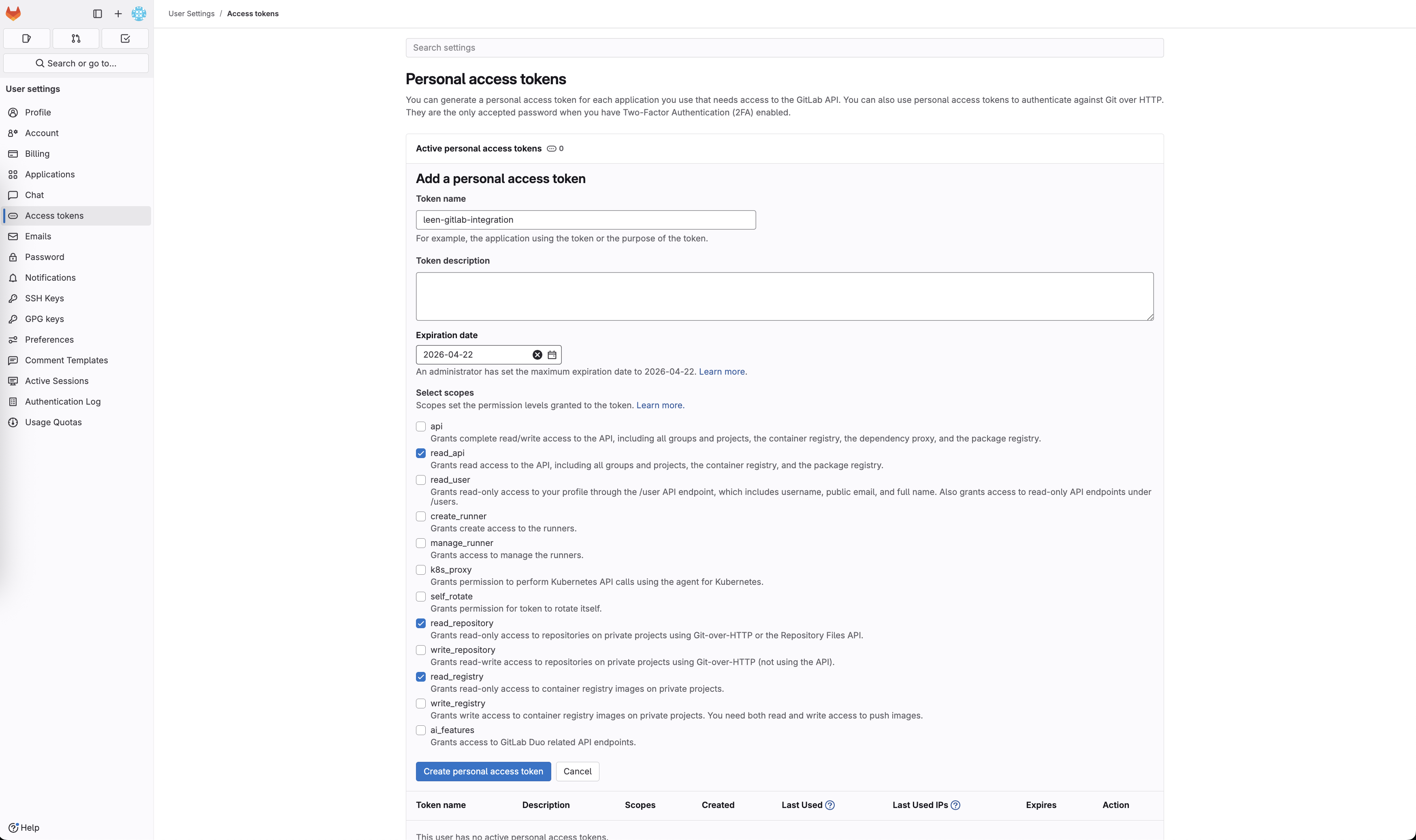 Create Personal Access Token