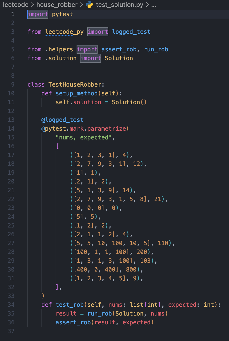 Generated test_solution.py with parametrized test cases