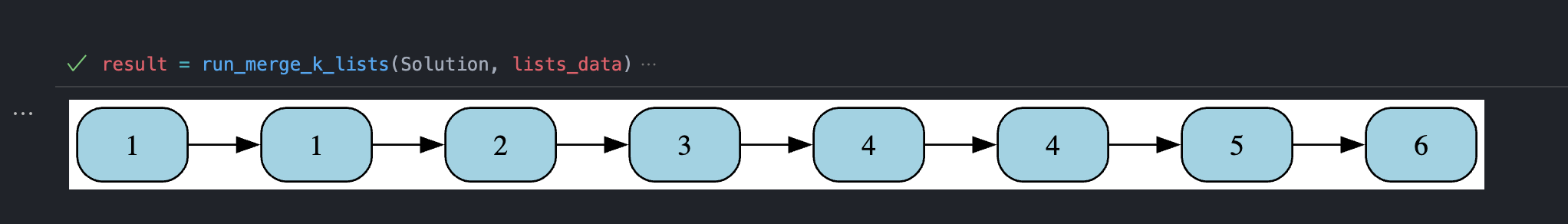 ListNode rendered as a left-to-right box diagram in Jupyter