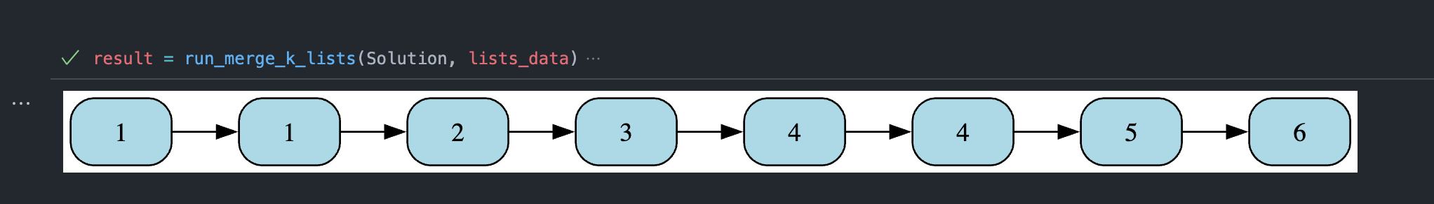 ListNode rendered as a left-to-right box diagram in Jupyter