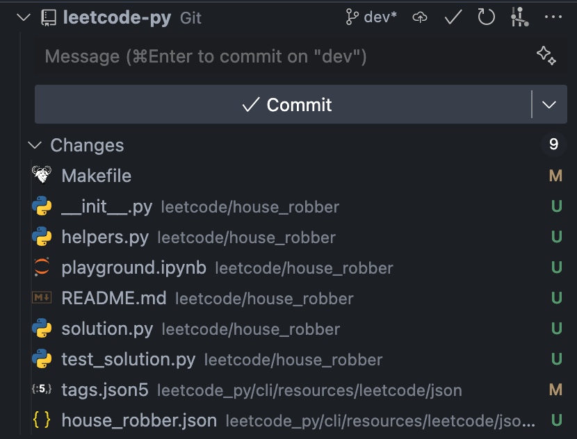 Source control view of files created during problem generation