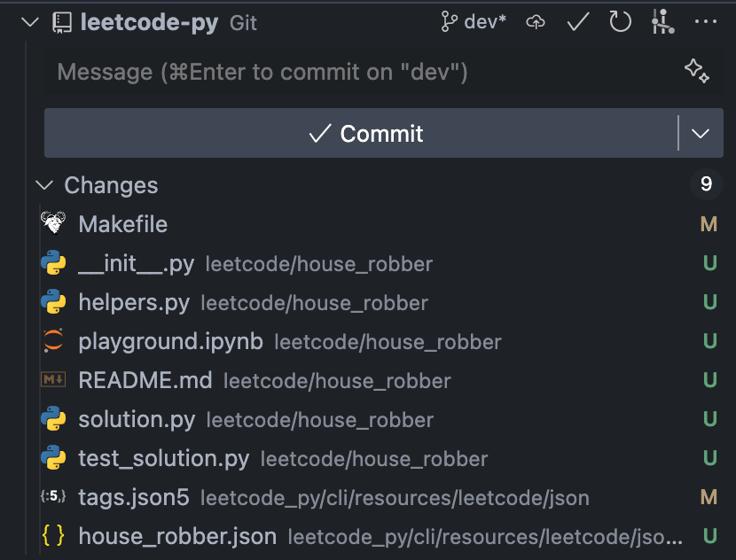 Source control view of files created during problem generation