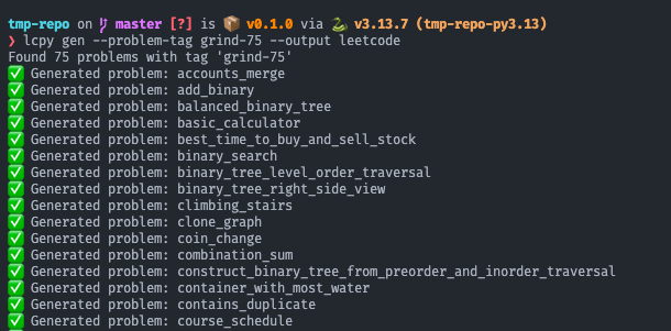 Bulk generation output for all Grind 75 problems