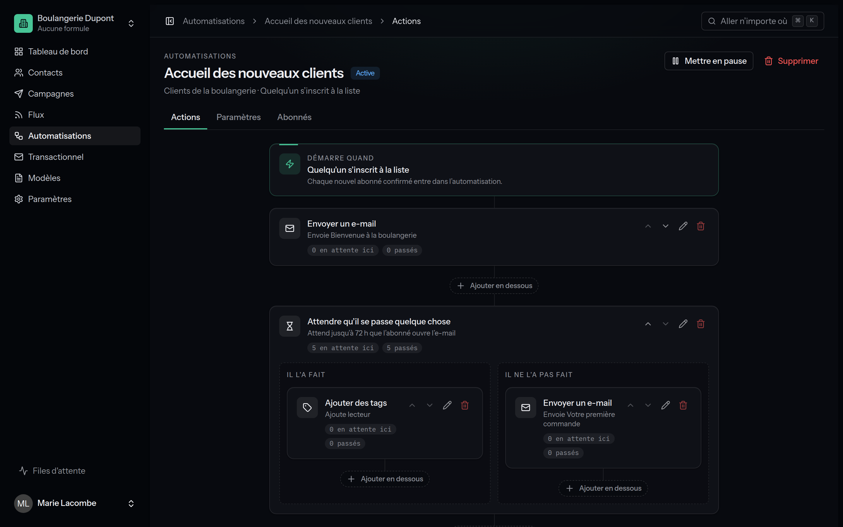 The action editor of an automation
