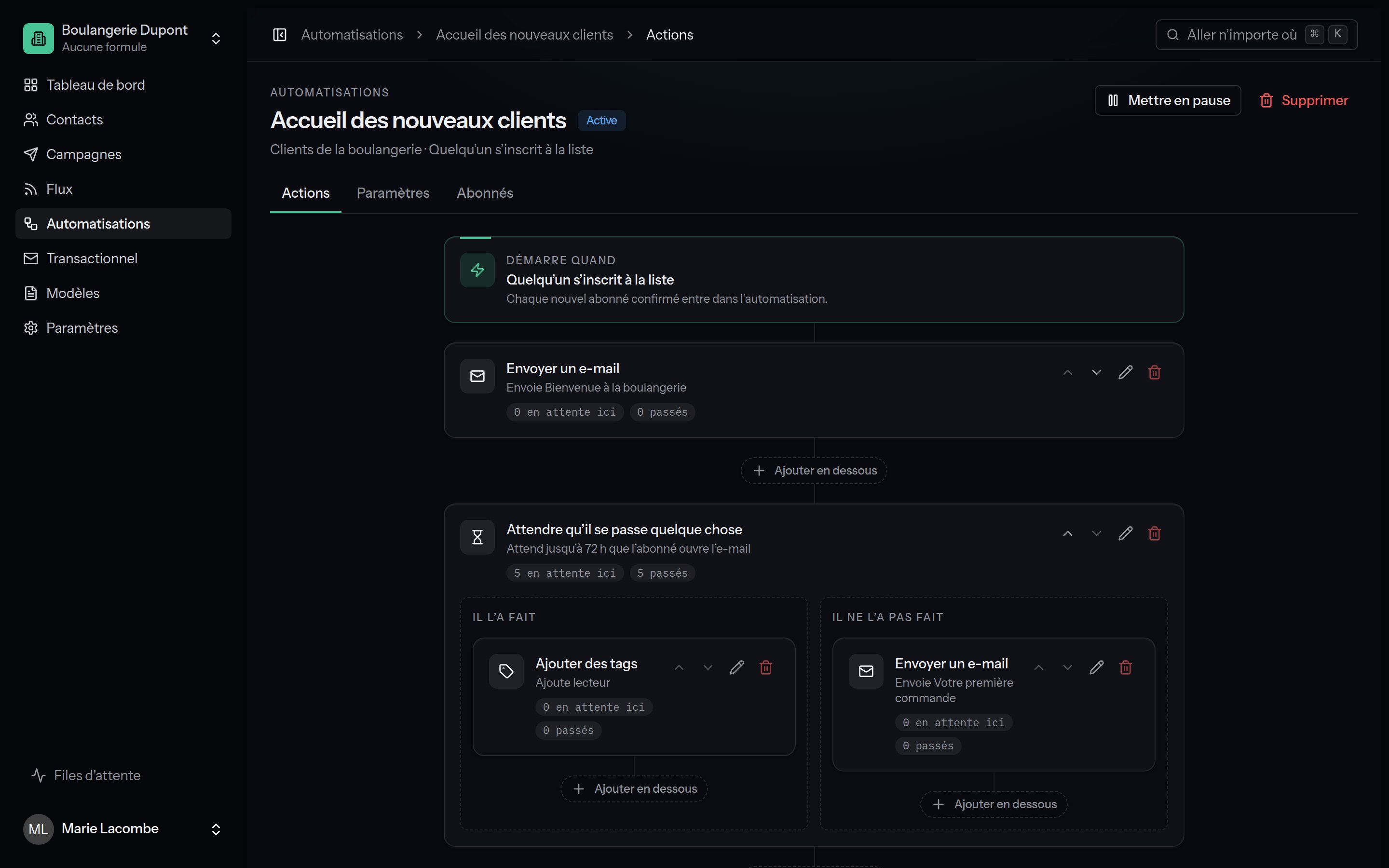 The action editor of an automation