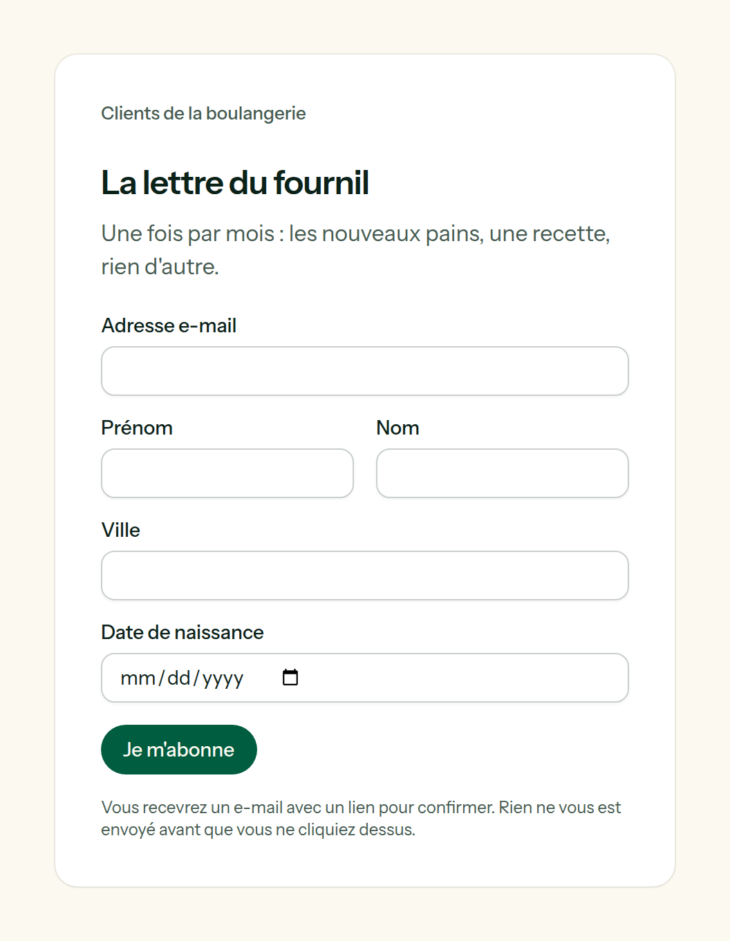 La page d'inscription hébergée