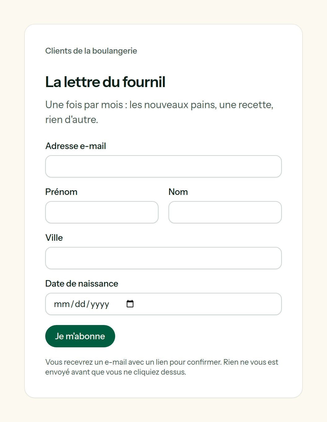 La page d'inscription hébergée