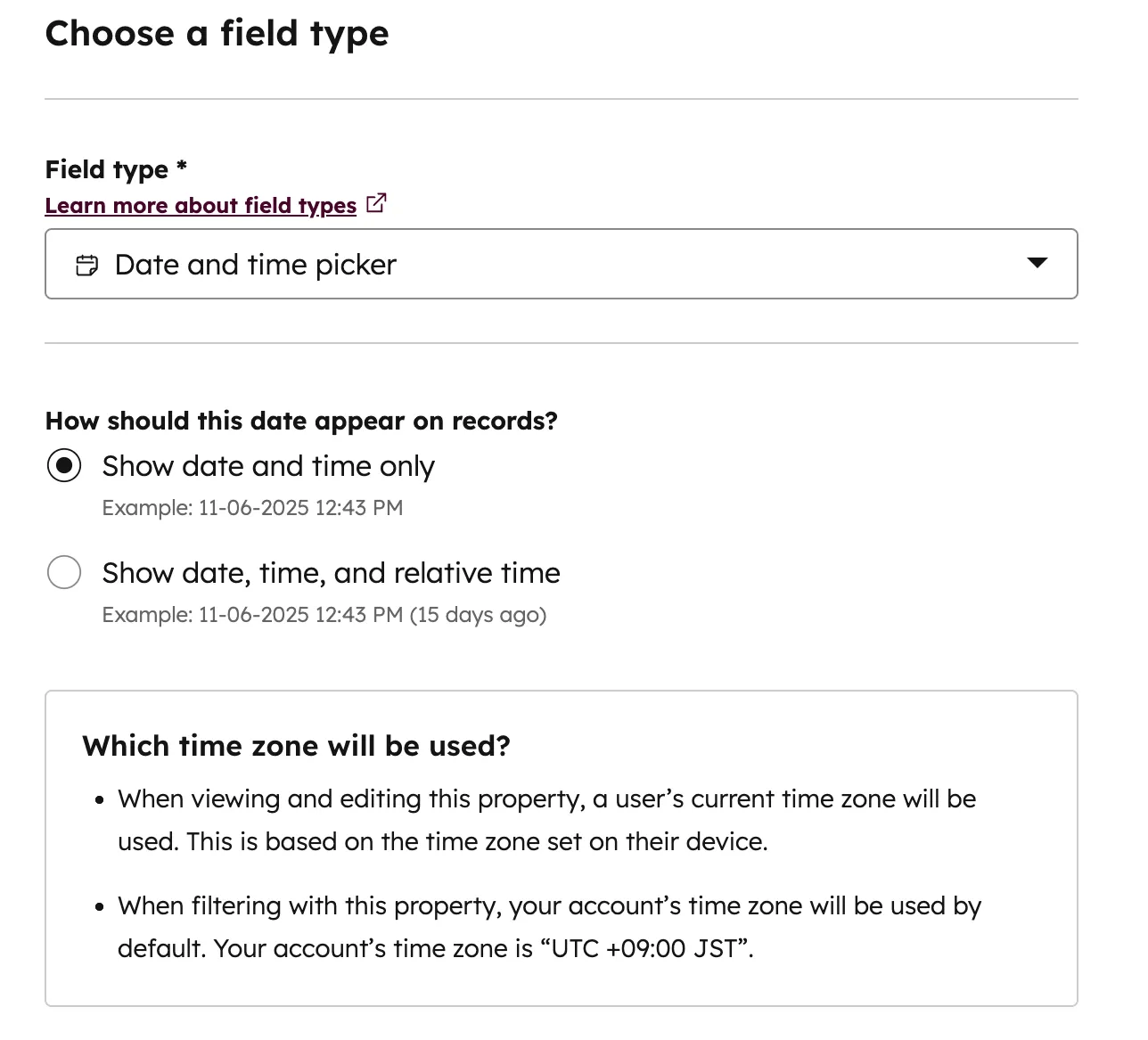 HubSpot property field type