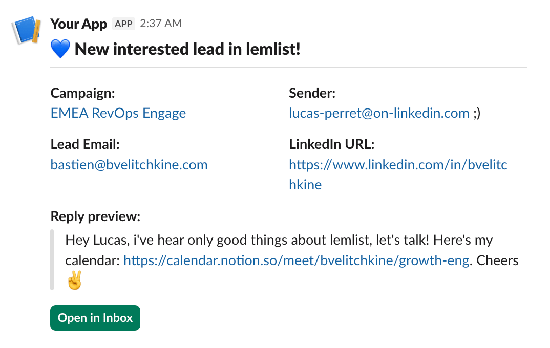 Slack notification example