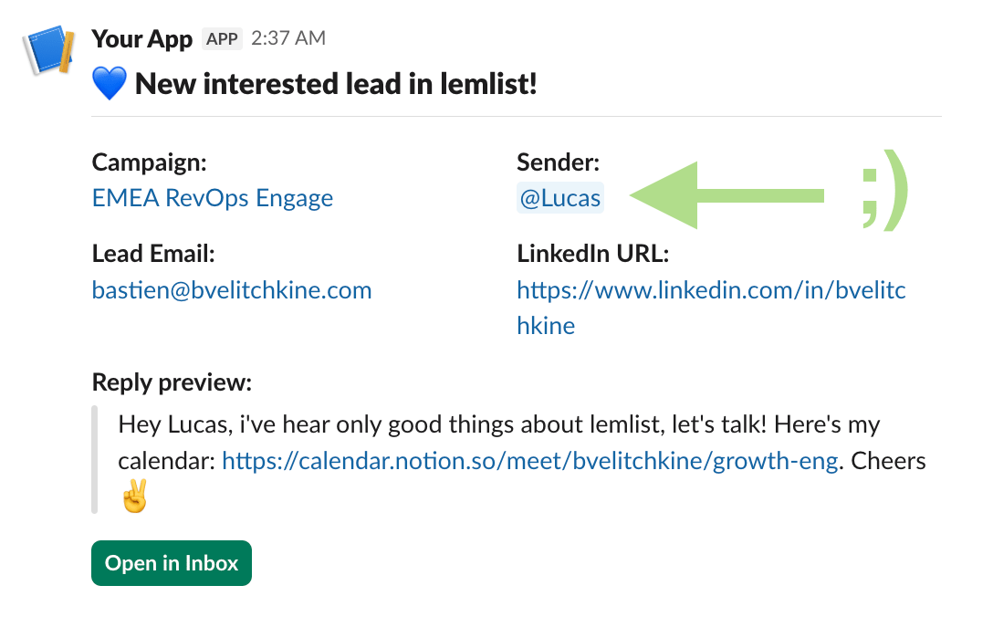 Slack notification with user tag