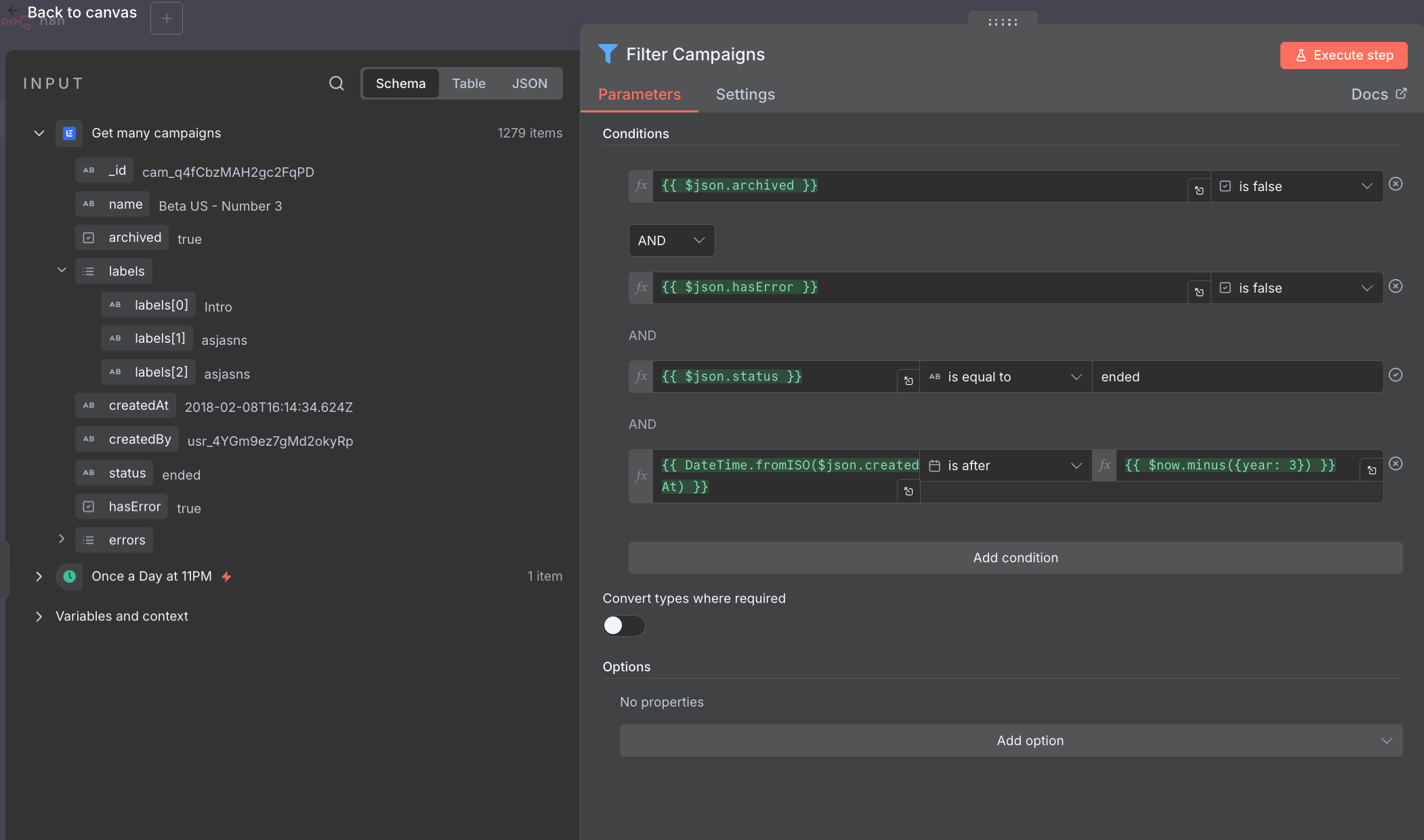 filter node configuration