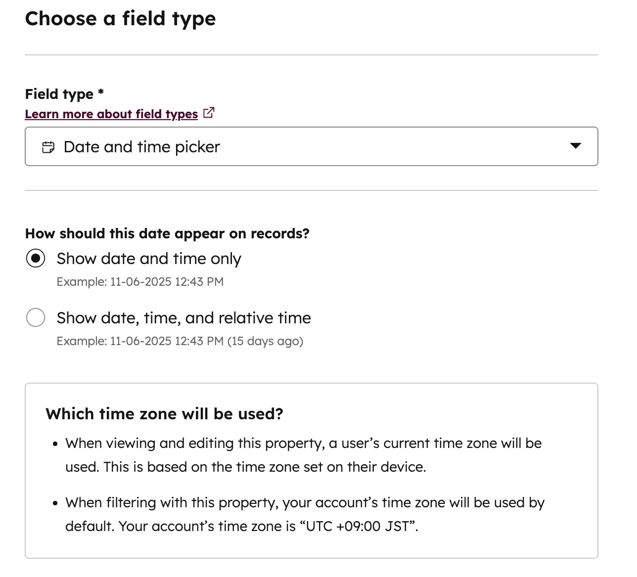 HubSpot property field type