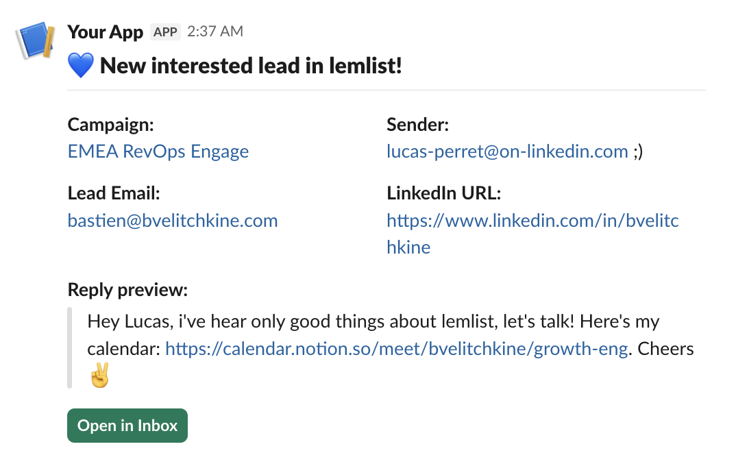 Slack notification example