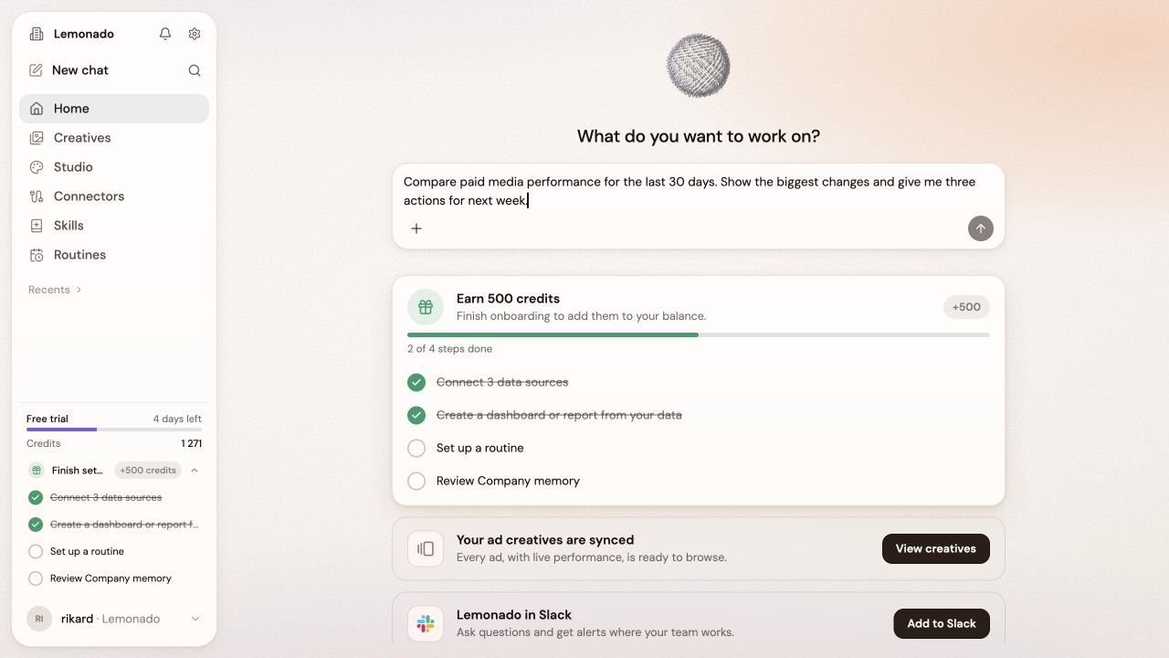 A paid media comparison request ready to send from Lemonado Home