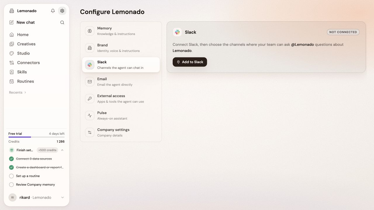 Slack company settings with the Add to Slack button