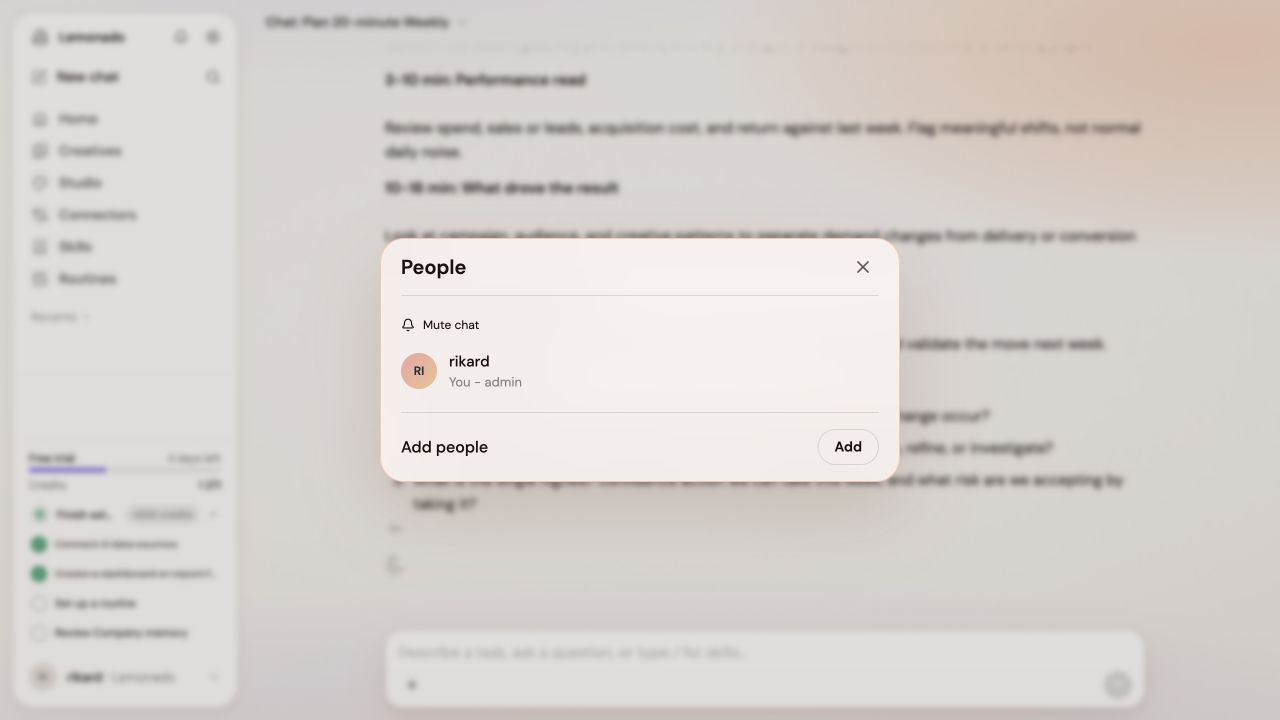 People panel with the current chat member and Add people controls