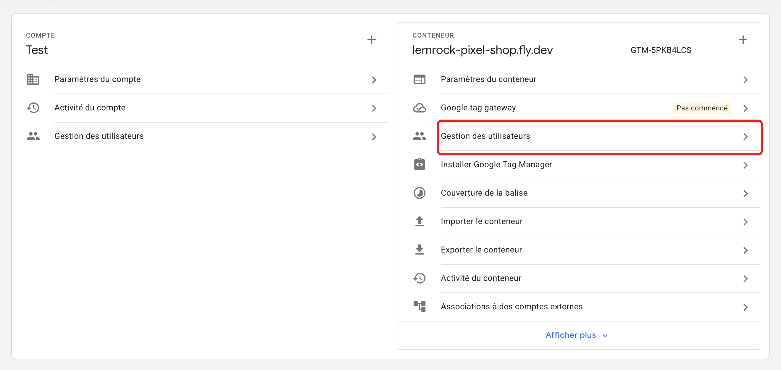 Gestion des utilisateurs du conteneur