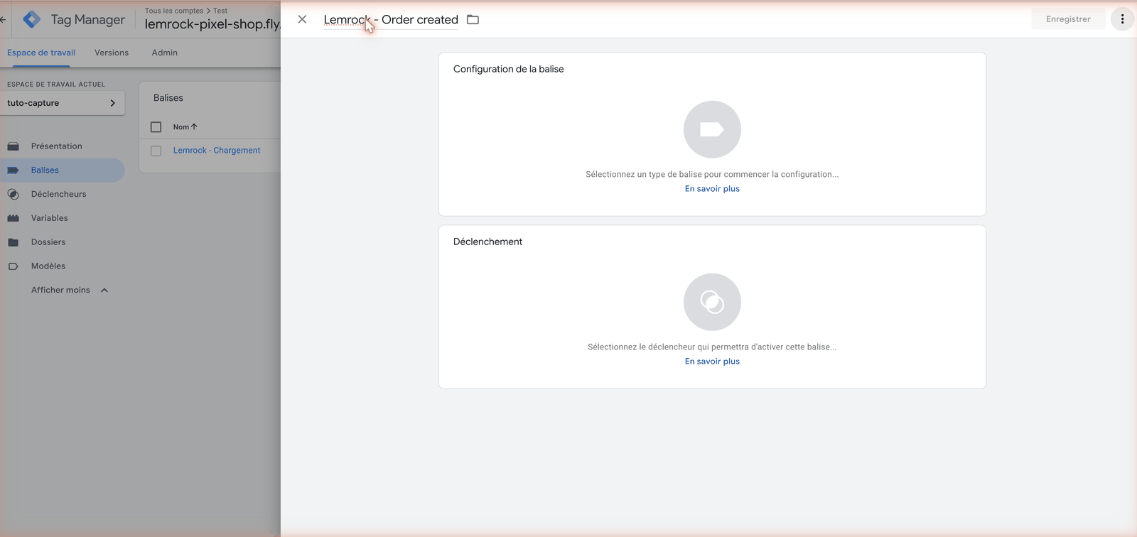 Créer la balise Order created