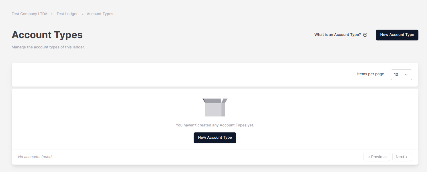Account Types Main Page