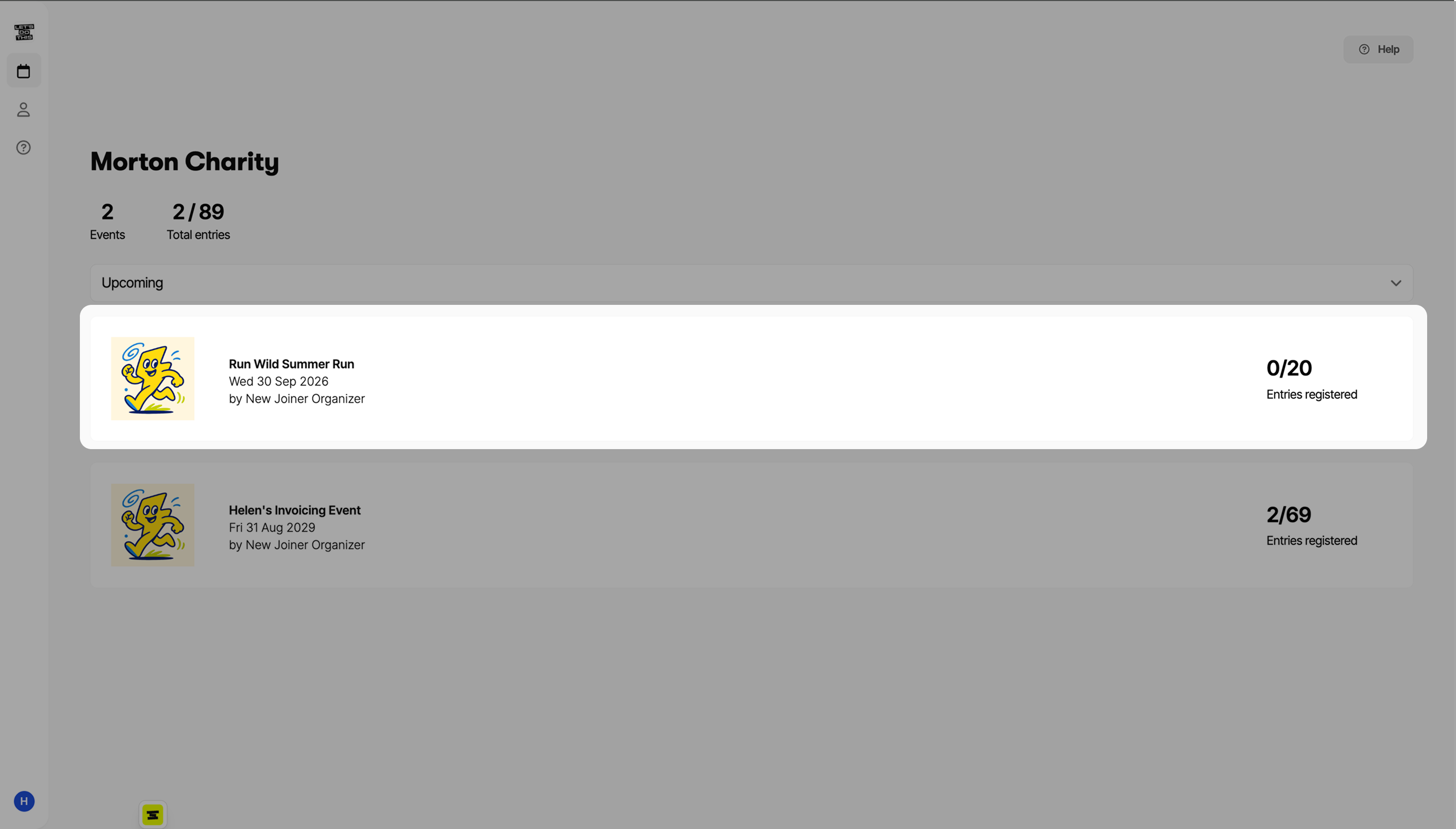 The Partner Dashboard showing the list of events you hold entries for