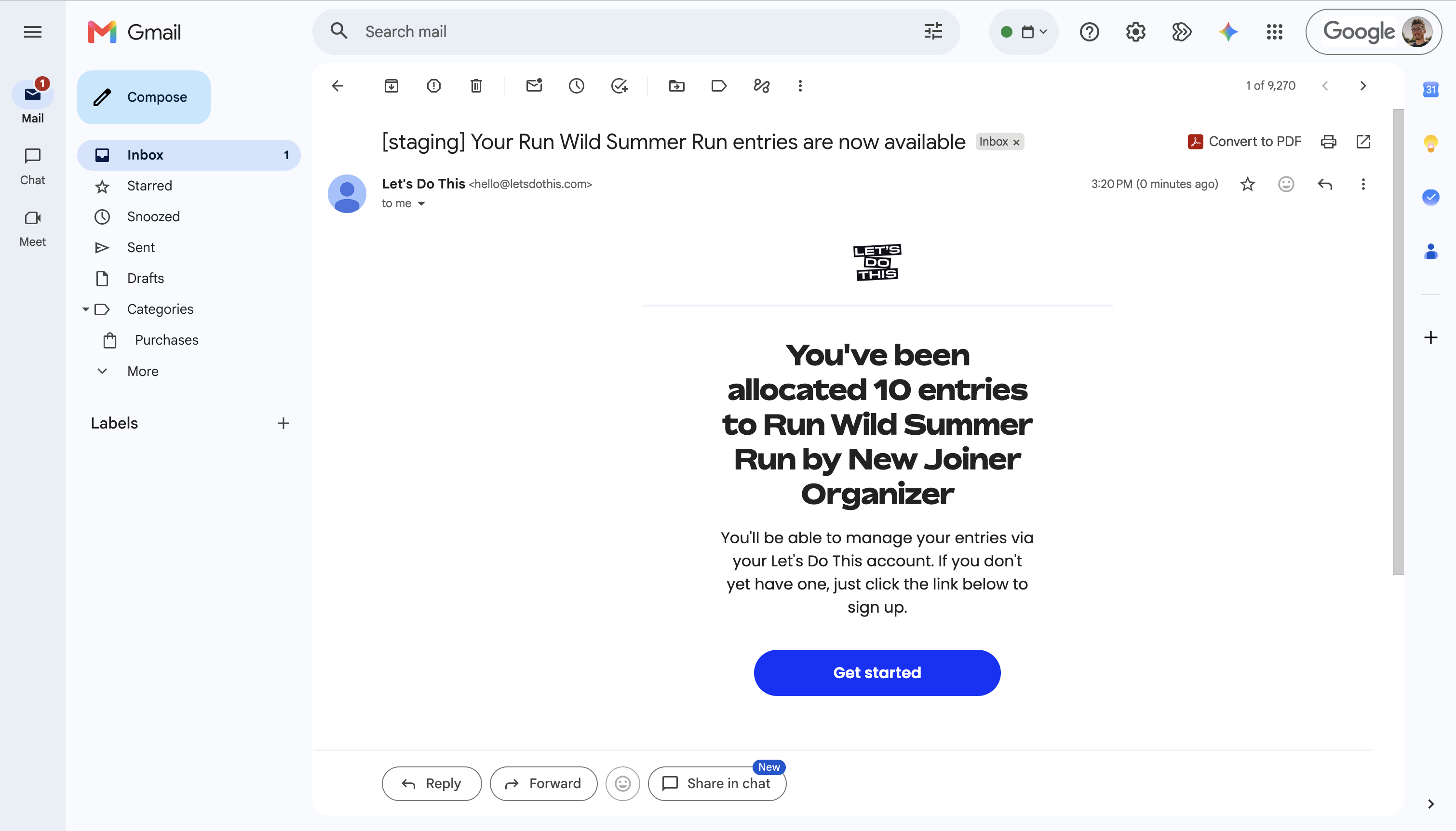 The partner invitation email containing the link that opens Let's Do This to claim access