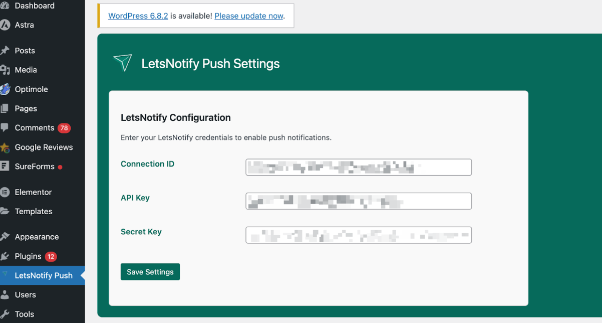 Connection Wordpressdashboard