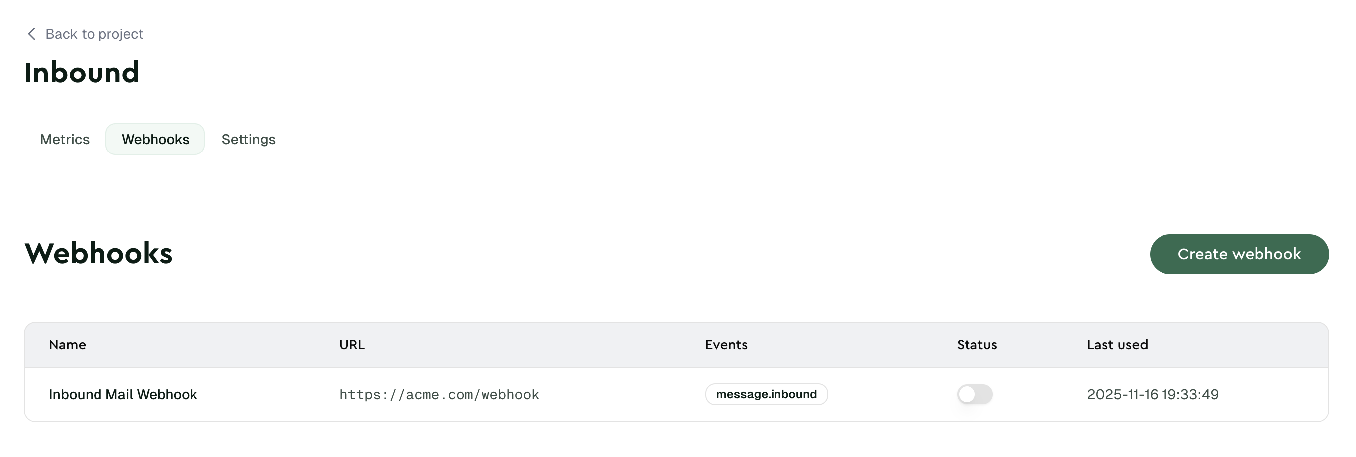 Project and route overview in the dashboard