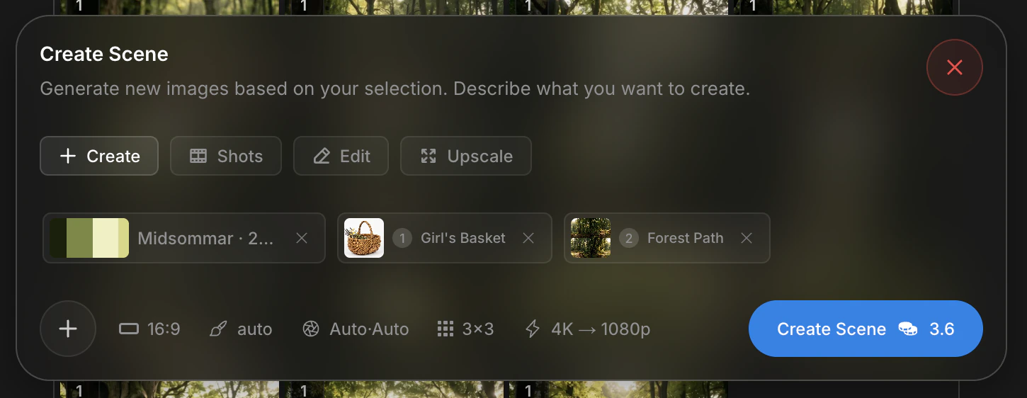 Create scene panel
