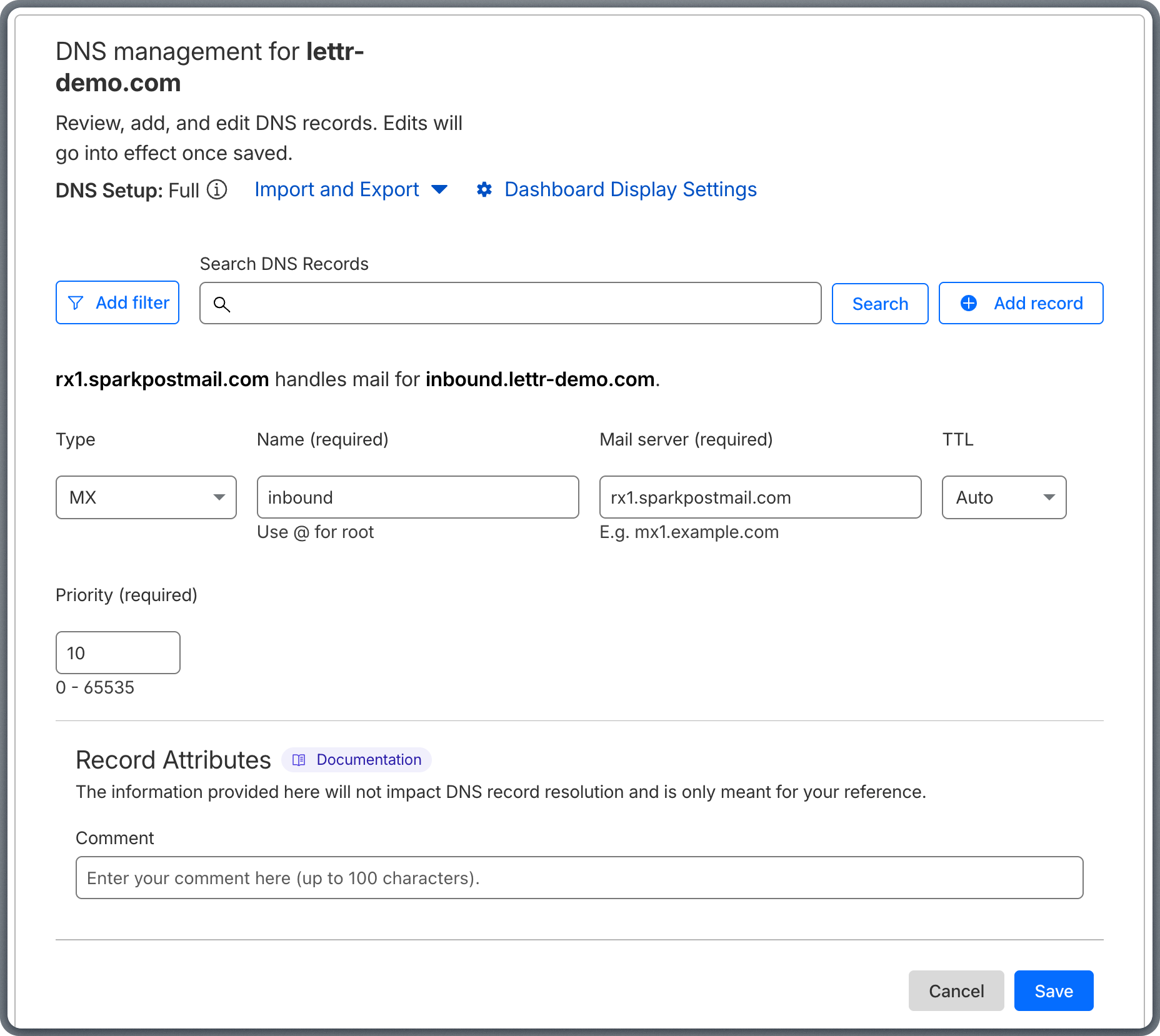 Adding MX record in Cloudflare DNS settings