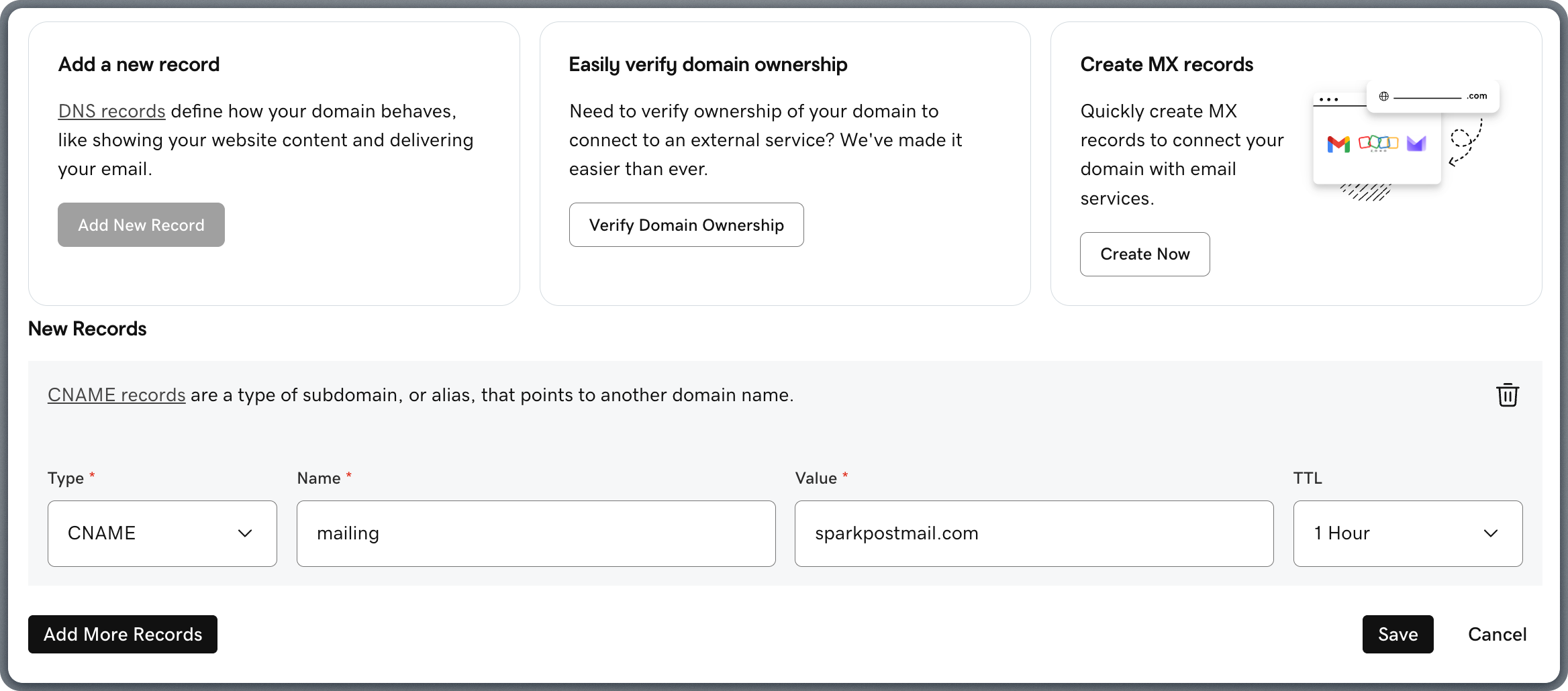 Adding CNAME record in GoDaddy DNS Management