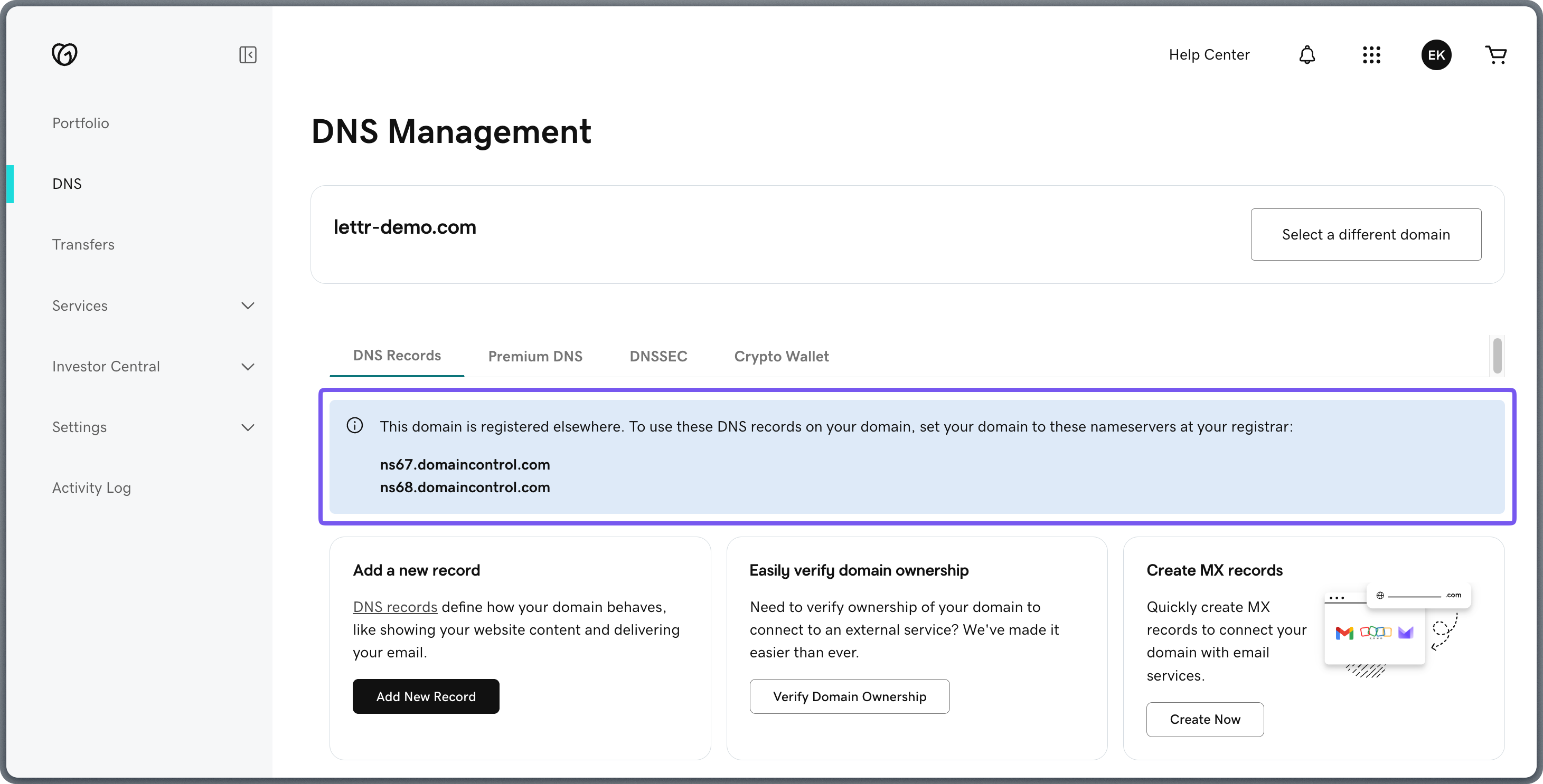 GoDaddy nameserver configuration