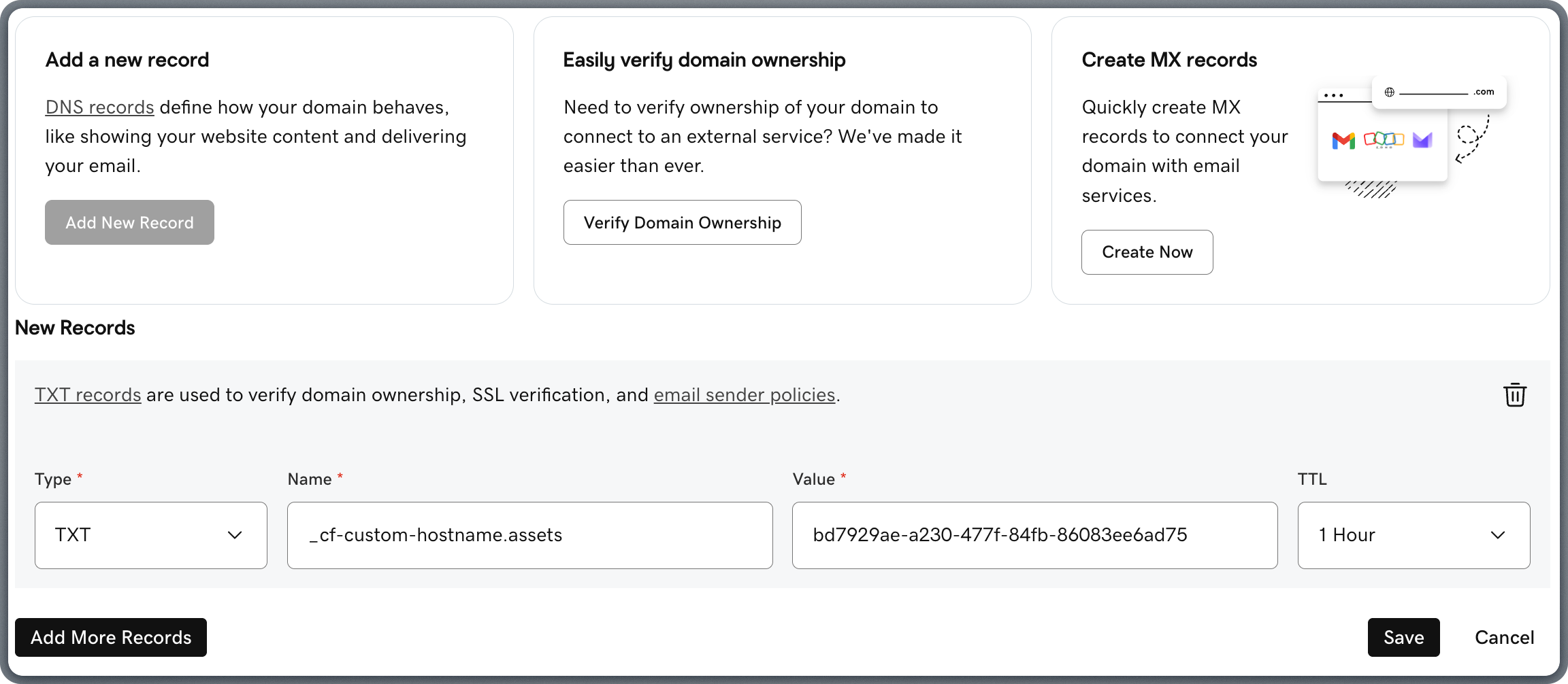 Adding Hostname Pre-validation TXT record in GoDaddy DNS Management