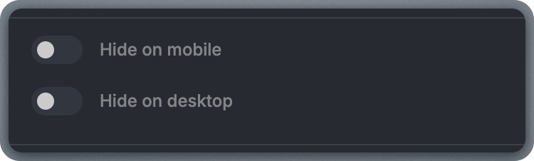 Hide on desktop and Hide on mobile toggle options in the structure settings panel
