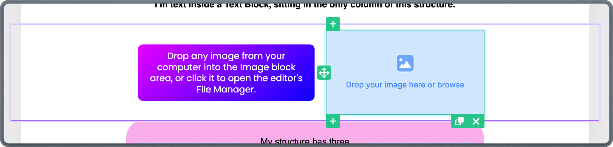 Empty image block placeholder within a template structure