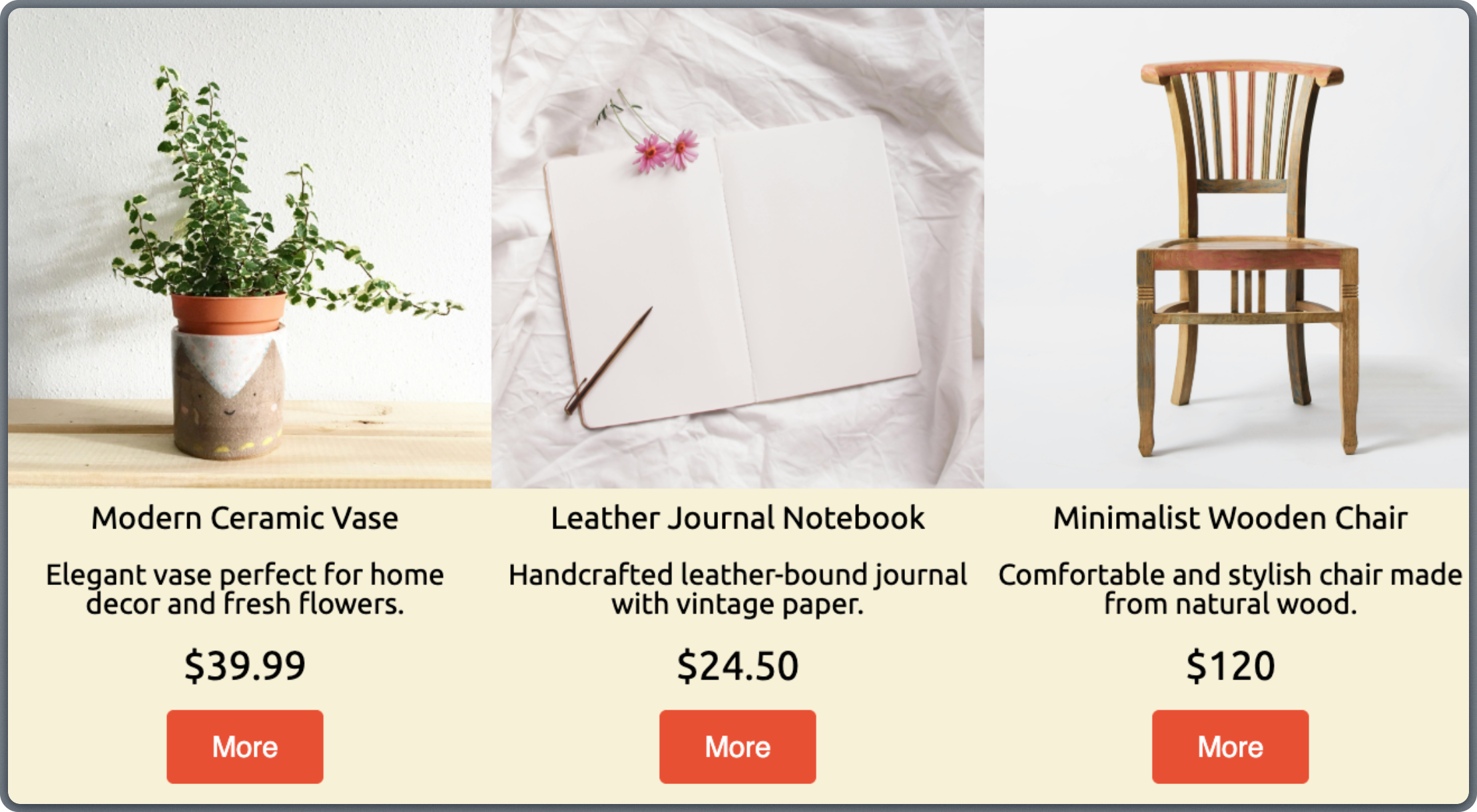 Product block displaying product image, name, description, price, and call-to-action button