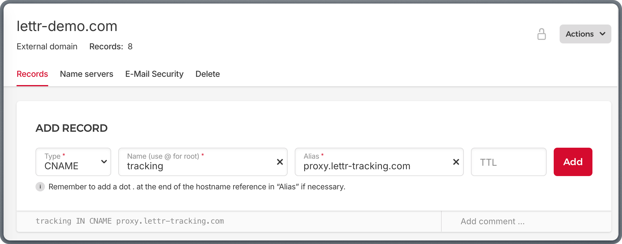 Adding Traffic CNAME record in Hetzner DNS Console