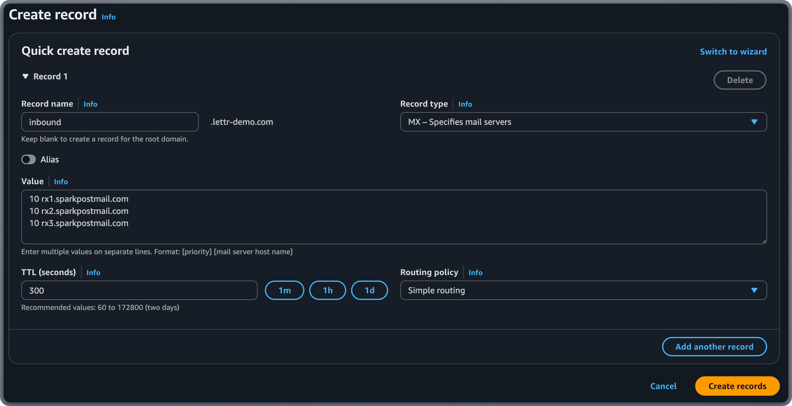 Adding MX records in AWS Route 53